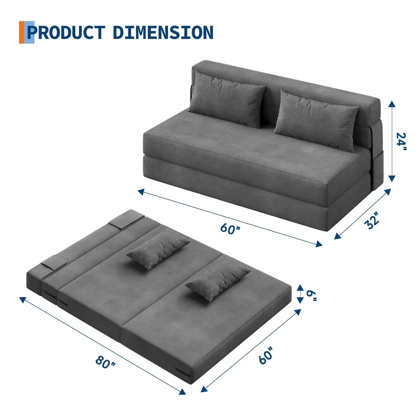 HobbyLane CN 4-in-1 Folding Sofa Bed Convertible Sleeper With Pillow