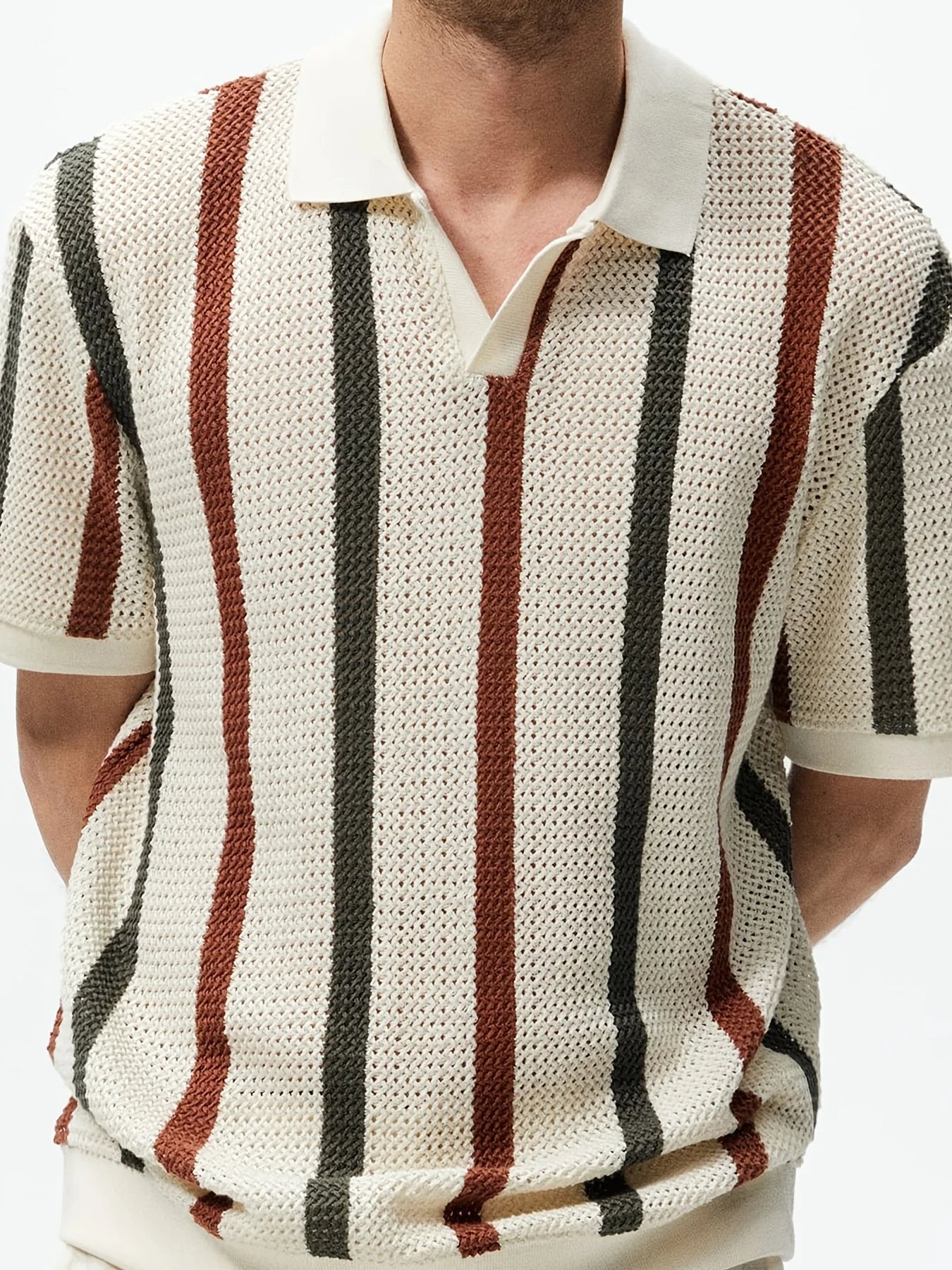 Men's Summer Knit Polo Shirt With Stripes And Contrast