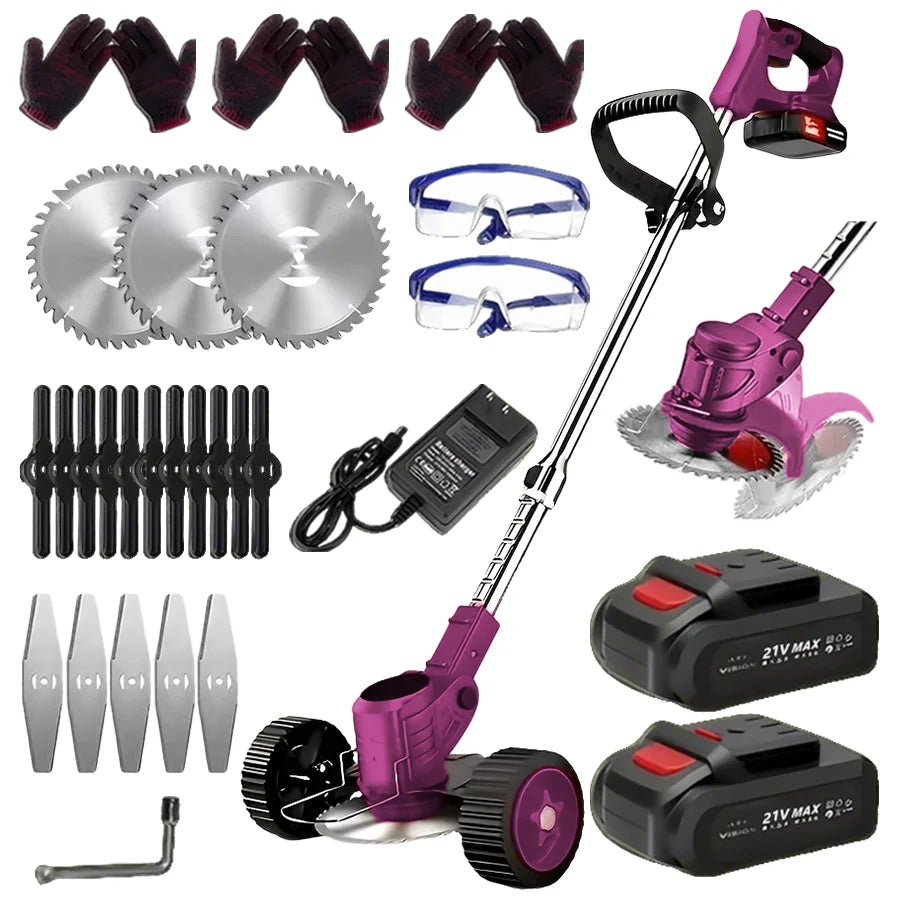 2025 latest small portable cordless electric lawn mower/weeding machine with 2 high-capacity lithium batteries and 3 blades, man