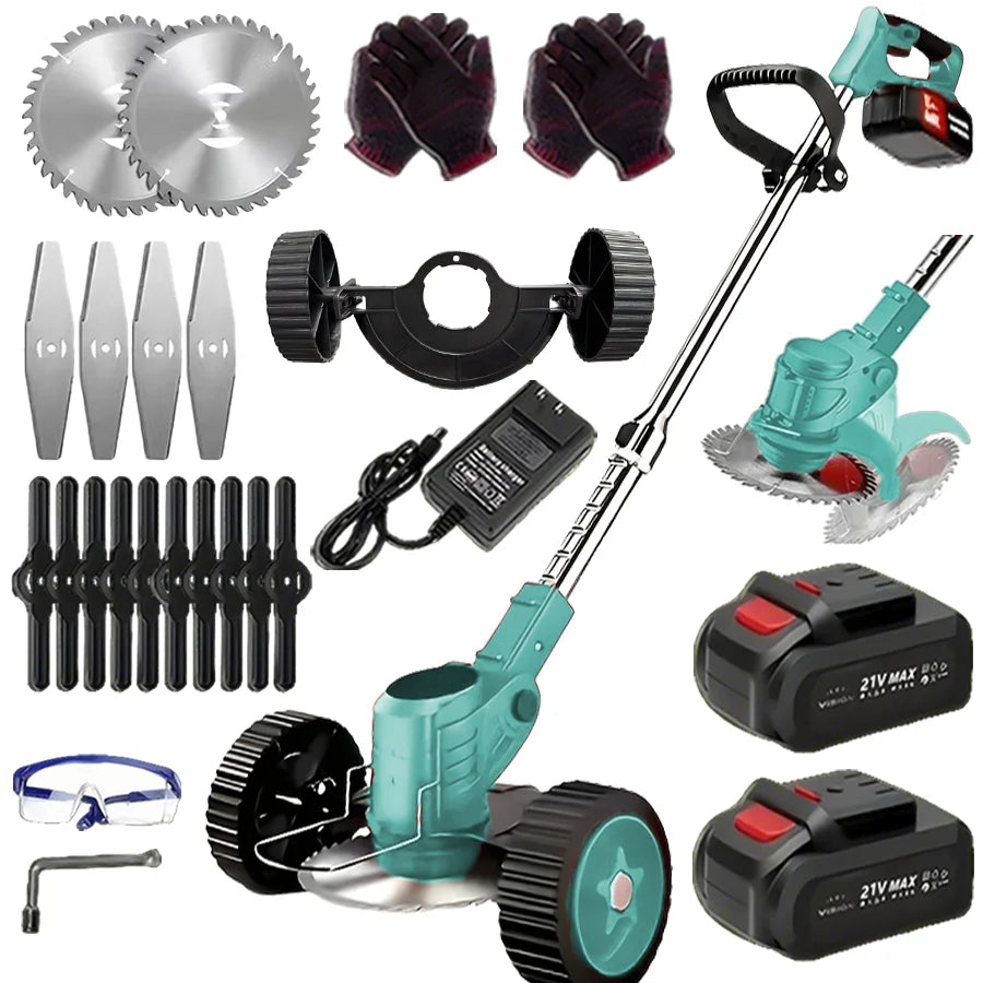 2025 latest small portable cordless electric lawn mower/weeding machine with 2 high-capacity lithium batteries and 3 blades, man