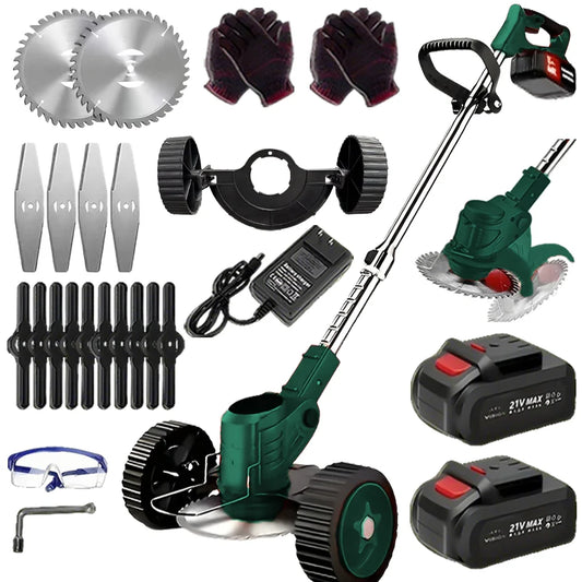 2025 latest small portable cordless electric lawn mower/weeding machine with 2 high-capacity lithium batteries and 3 blades, man