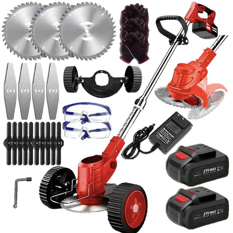 2025 latest small portable cordless electric lawn mower/weeding machine with 2 high-capacity lithium batteries and 3 blades, man