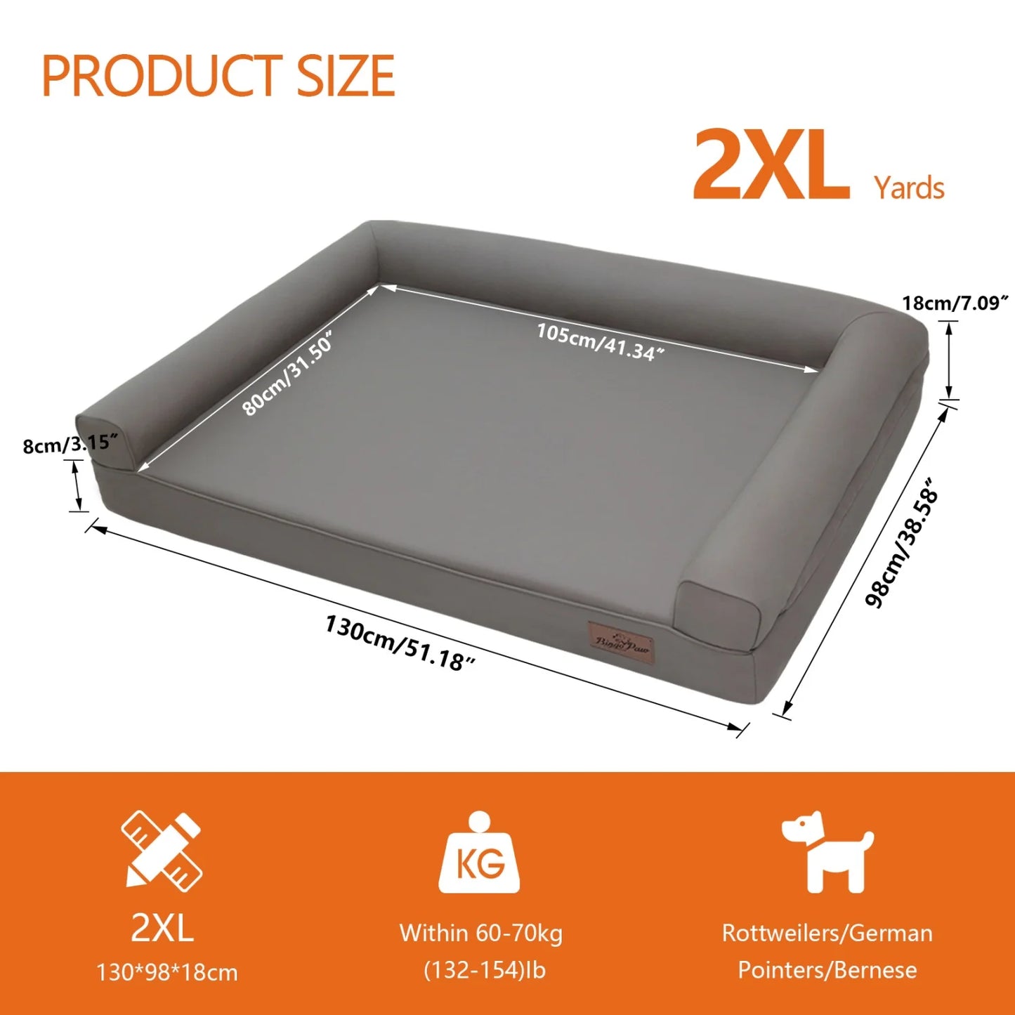 BINGOPAW Indoor Orthopedic Dog Bed With Supportive Bolster Leather Cover