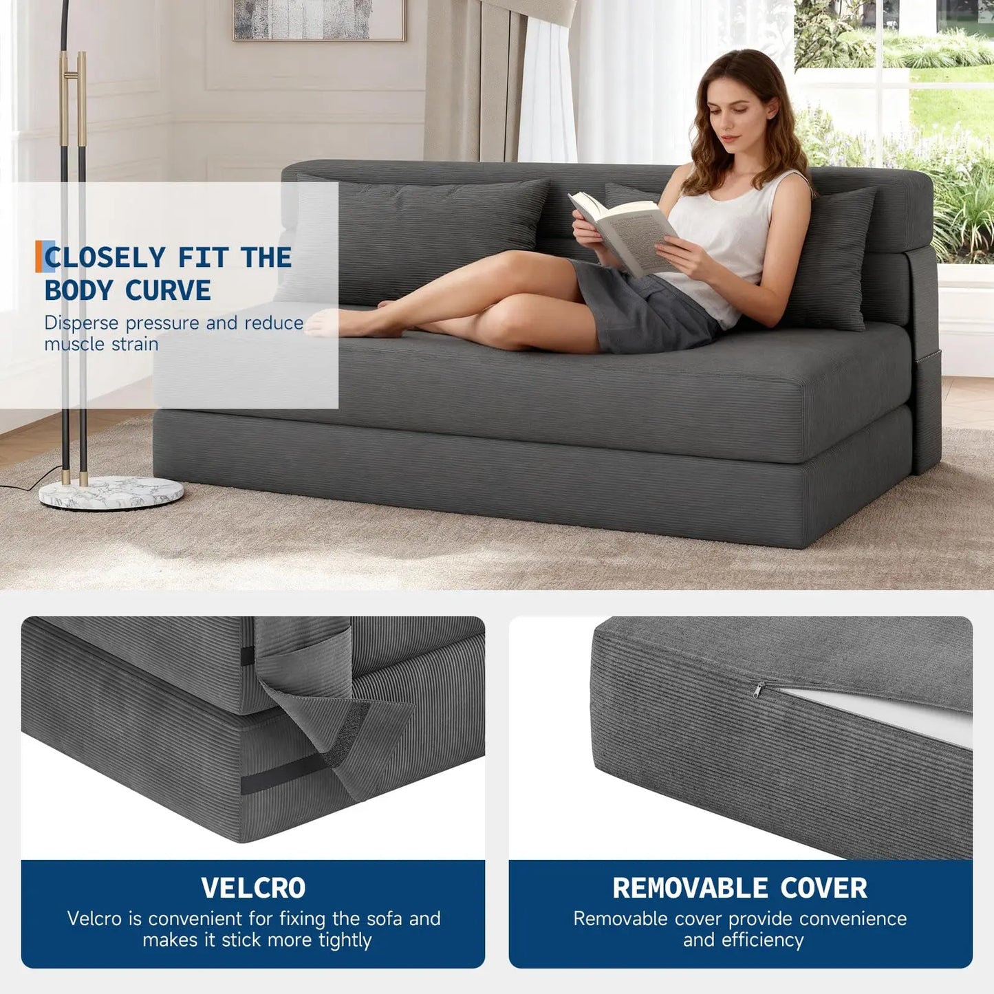 HobbyLane CN 4-in-1 Folding Sofa Bed Convertible Sleeper With Pillow
