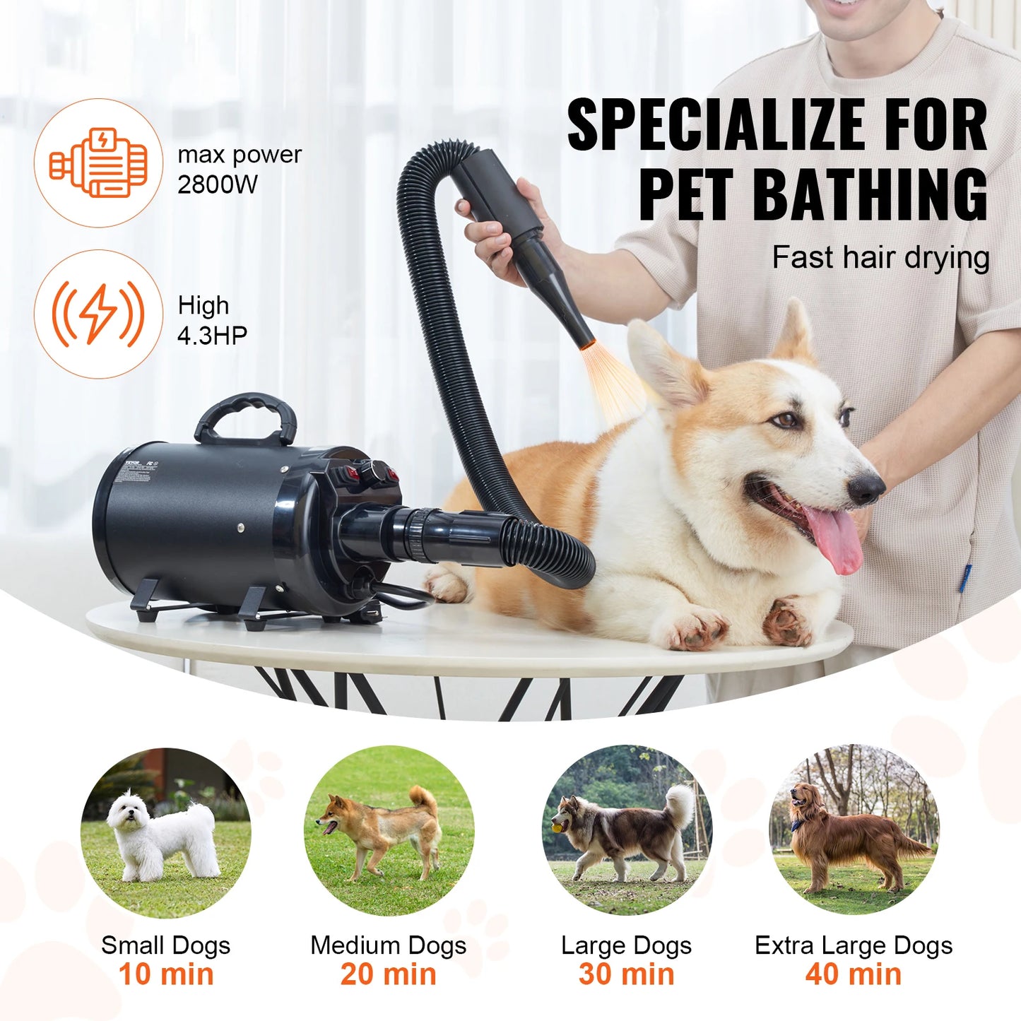 SucceBuy 2000W Professional Dog Blow Dryer With Precision Adjustable Speed