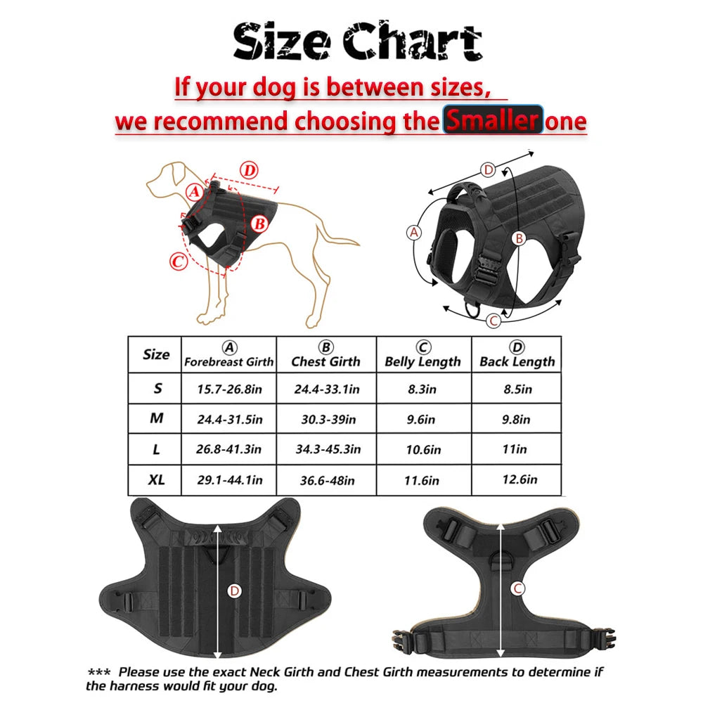 Nylon Tactical Dog Harness With Molle Pouches For Training And Walking