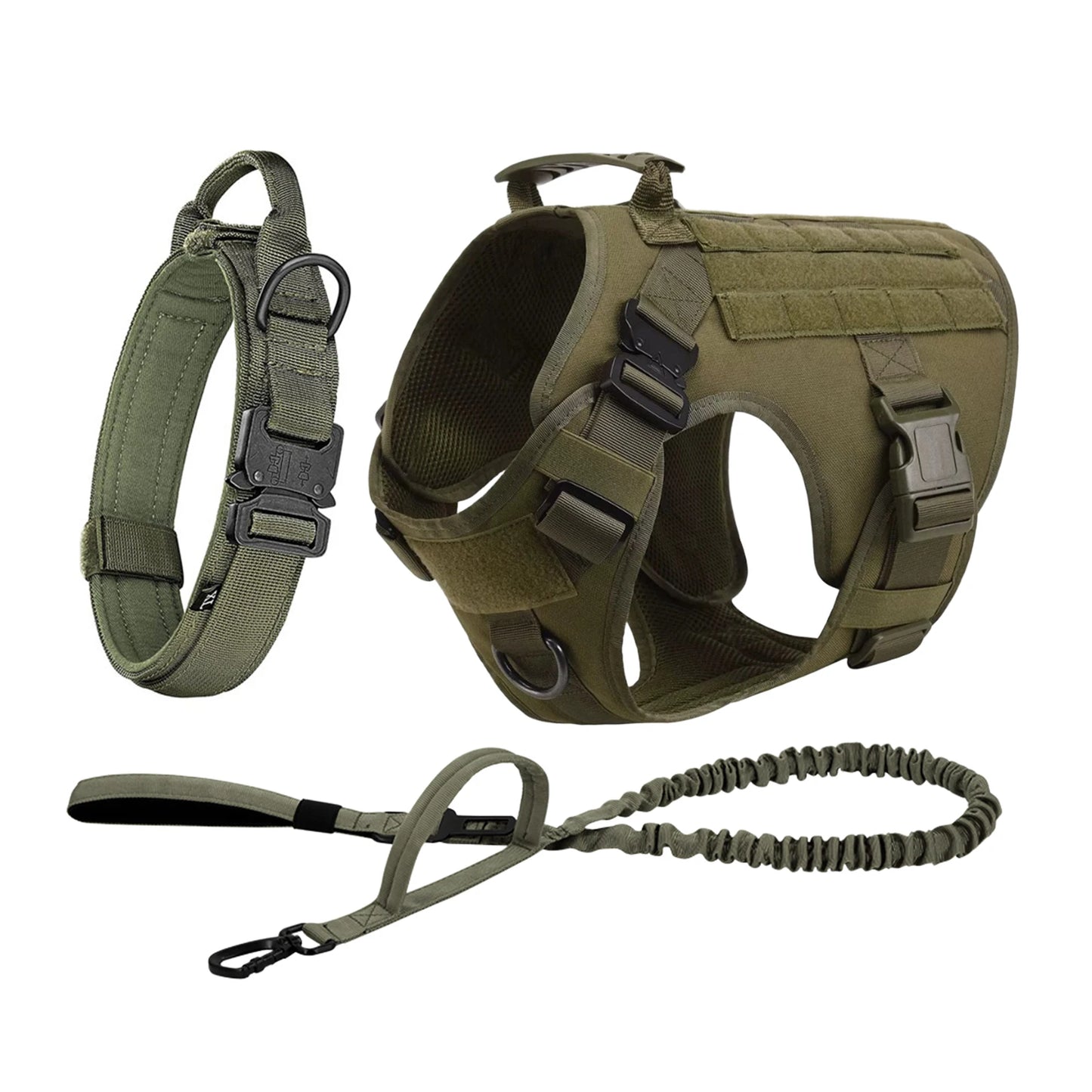 Nylon Tactical Dog Harness With Molle Pouches For Training And Walking