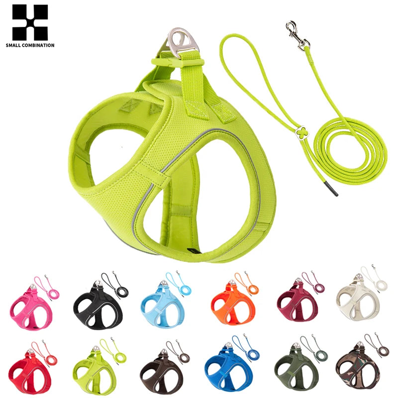 Dog Harness Leash Set Reflective Adjustable For Small Medium Dogs