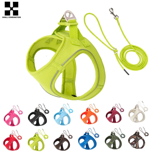 Dog Harness Leash Set Reflective Adjustable For Small Medium Dogs