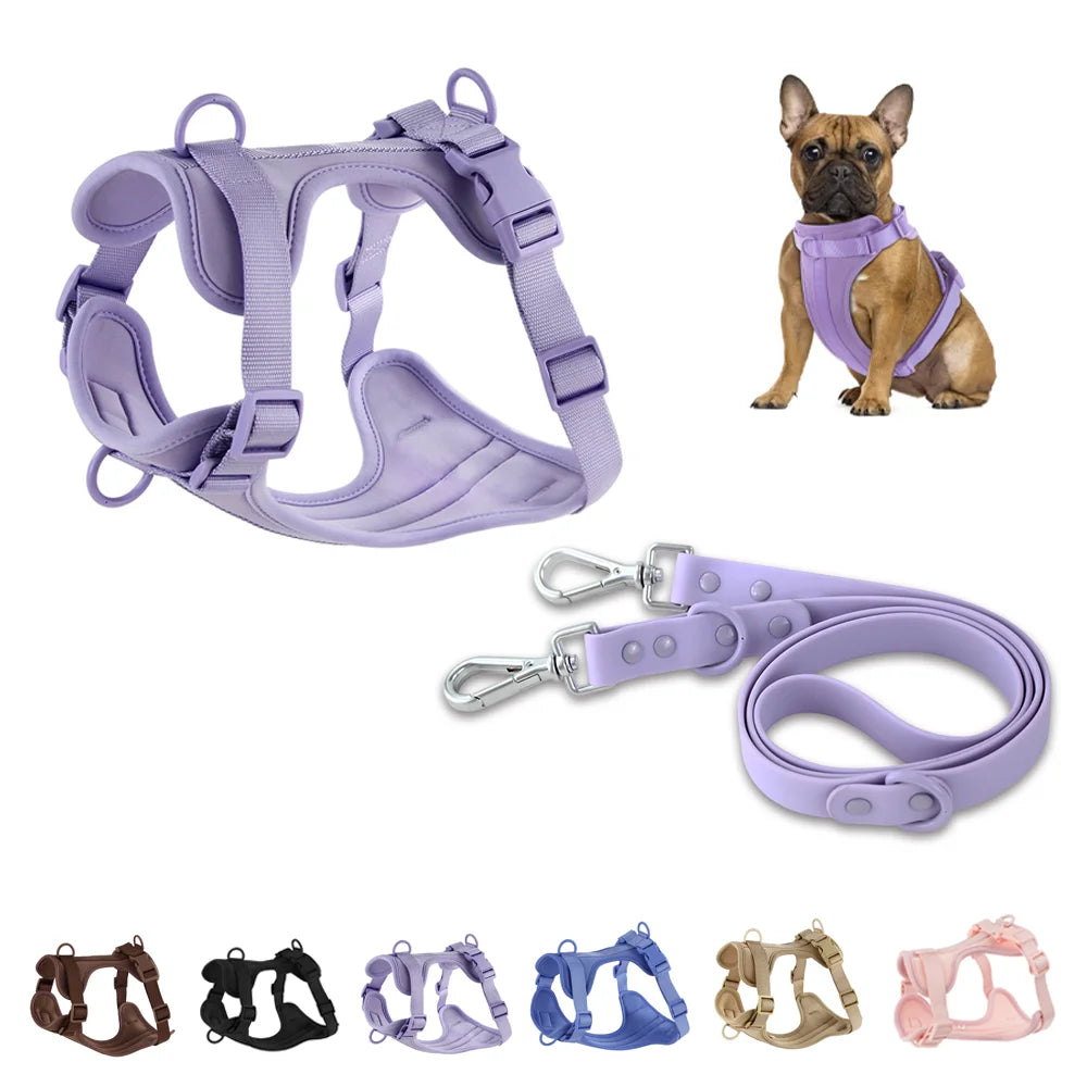 Double Dog Harness And Leash Set PVC Comfort Breathable Adjustable Chest Strap