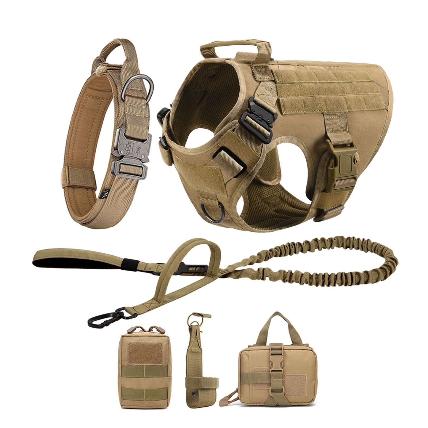 Nylon Tactical Dog Harness With Molle Pouches For Training And Walking