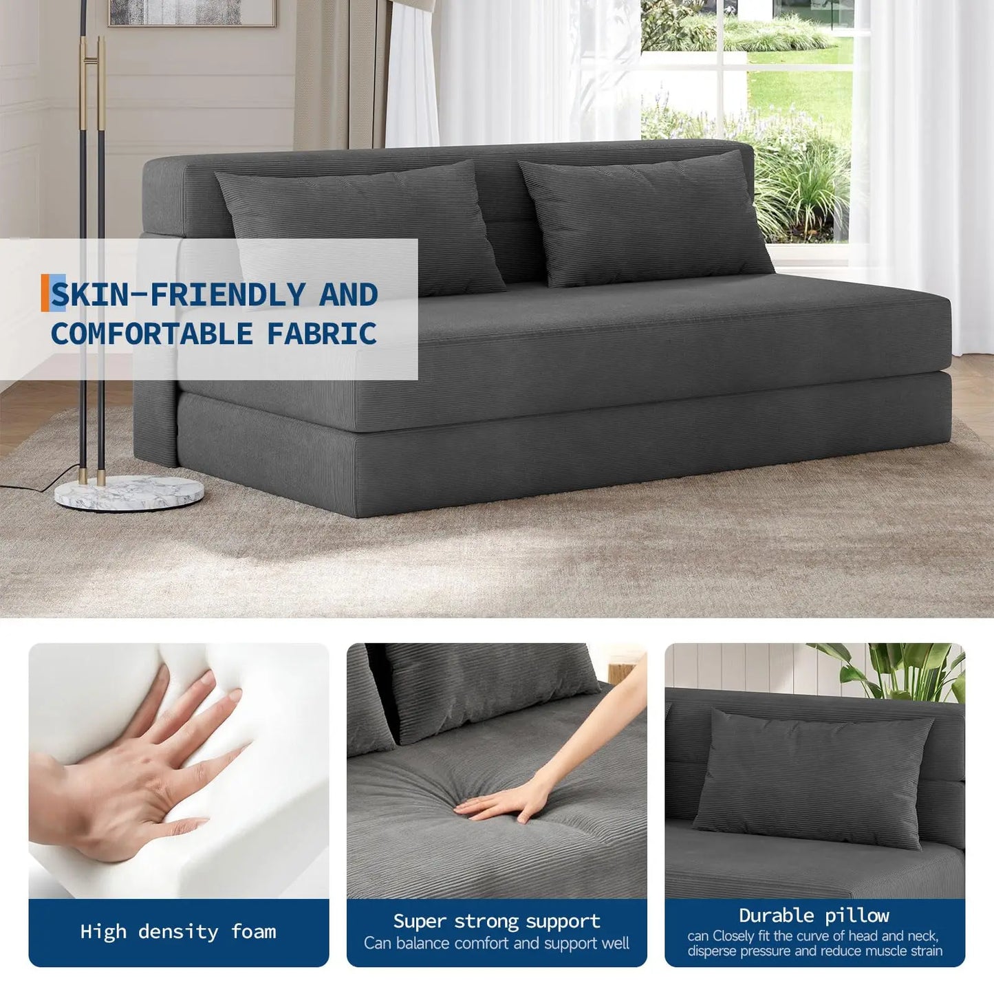 HobbyLane CN 4-in-1 Folding Sofa Bed Convertible Sleeper With Pillow