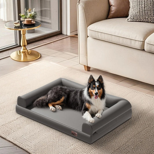 BINGOPAW Indoor Orthopedic Dog Bed With Supportive Bolster Leather Cover