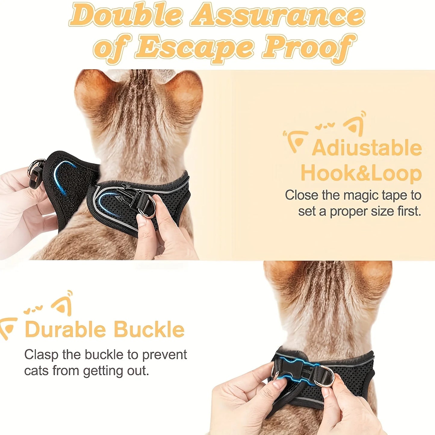 Escape-Proof Dog Harness and Leash Set with Reflective Strips
