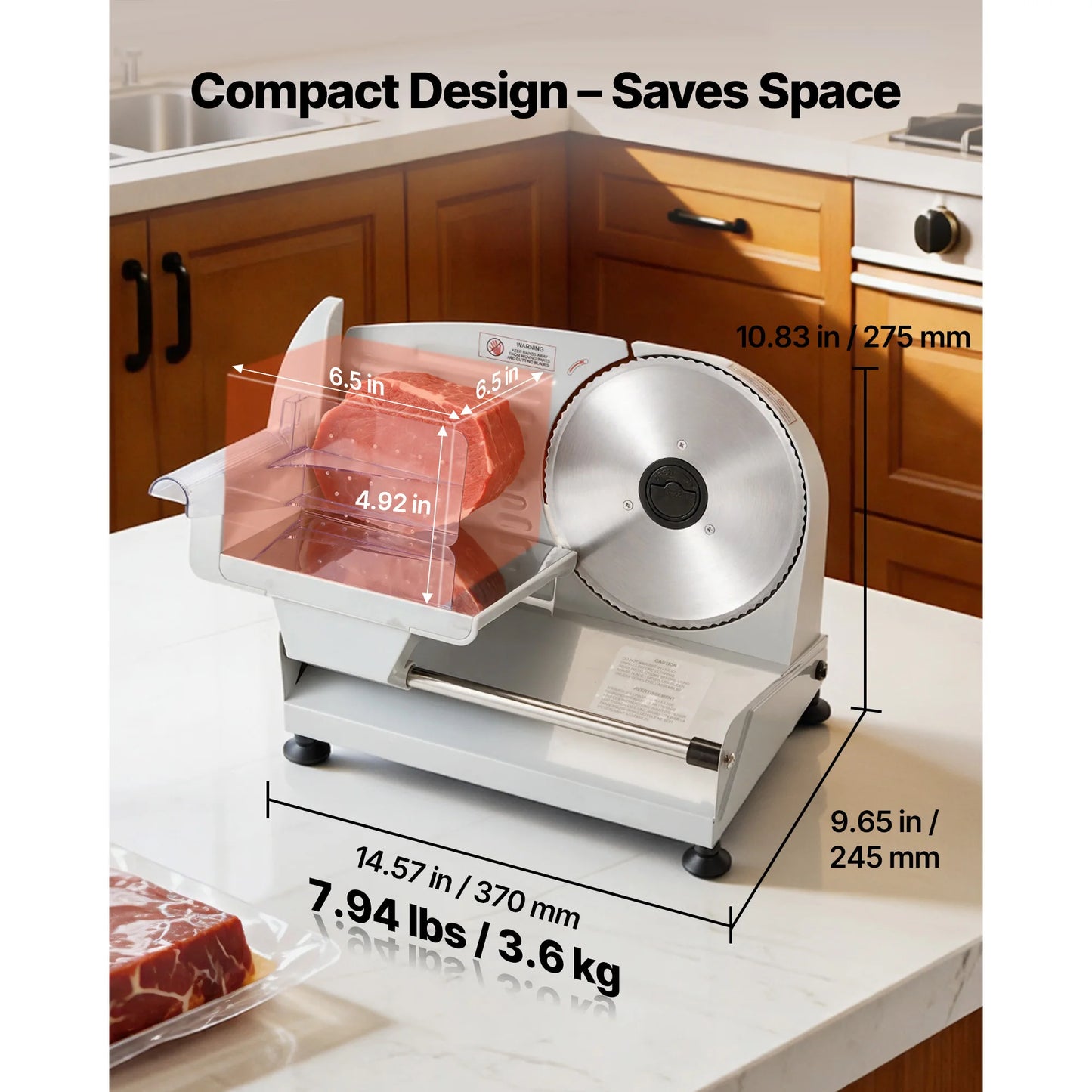 7.5" Electric Meat Slicer, 200W Food Deli Slicer Machine with SUS420 Stainless Steel Blade & Adjustable Thickness, UL Approved for Home Kitchen