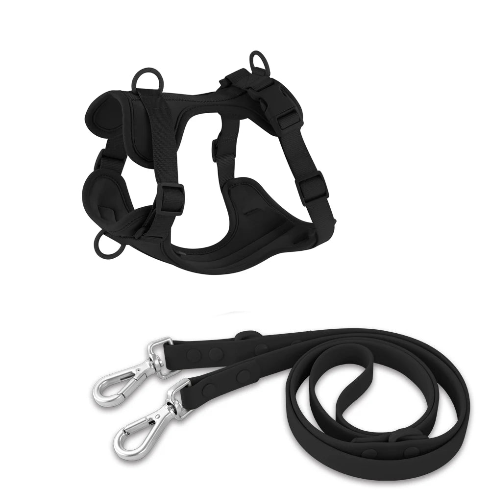 Double Dog Harness And Leash Set PVC Comfort Breathable Adjustable Chest Strap