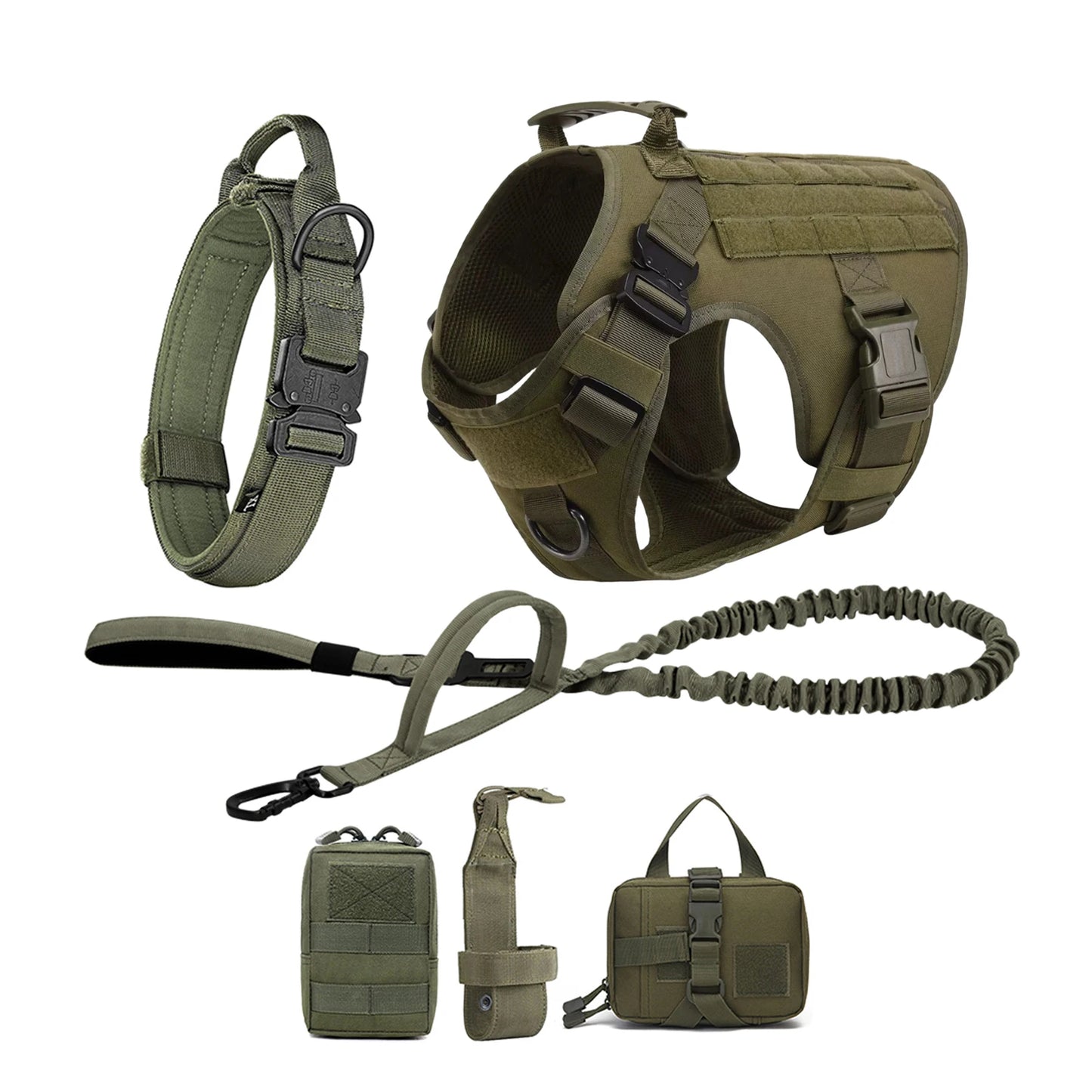 Nylon Tactical Dog Harness With Molle Pouches For Training And Walking