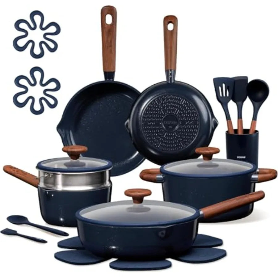 21pcs Cookware Set Nonstick Pots and Pans Set, Ceramic Cookware Set Induction Cookware, Non toxic Healthy Non Stick Kitchen Coo