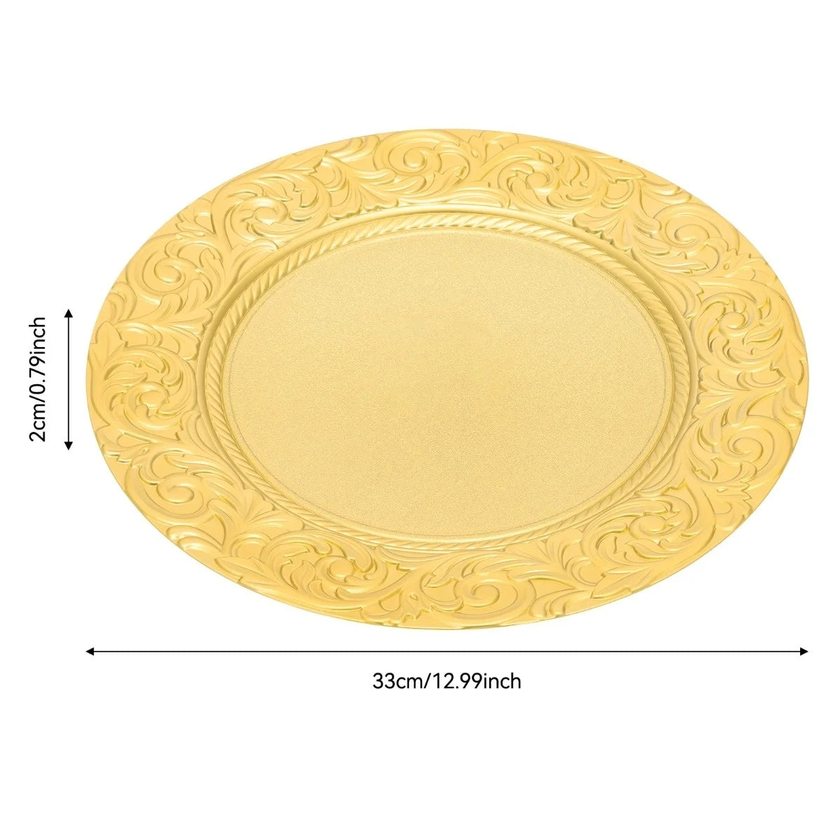 100 Pieces PP Round Charger Plates Set - RReusable Serving Plates Wedding Decorative Chargers Patterned Snack Trays Embosse