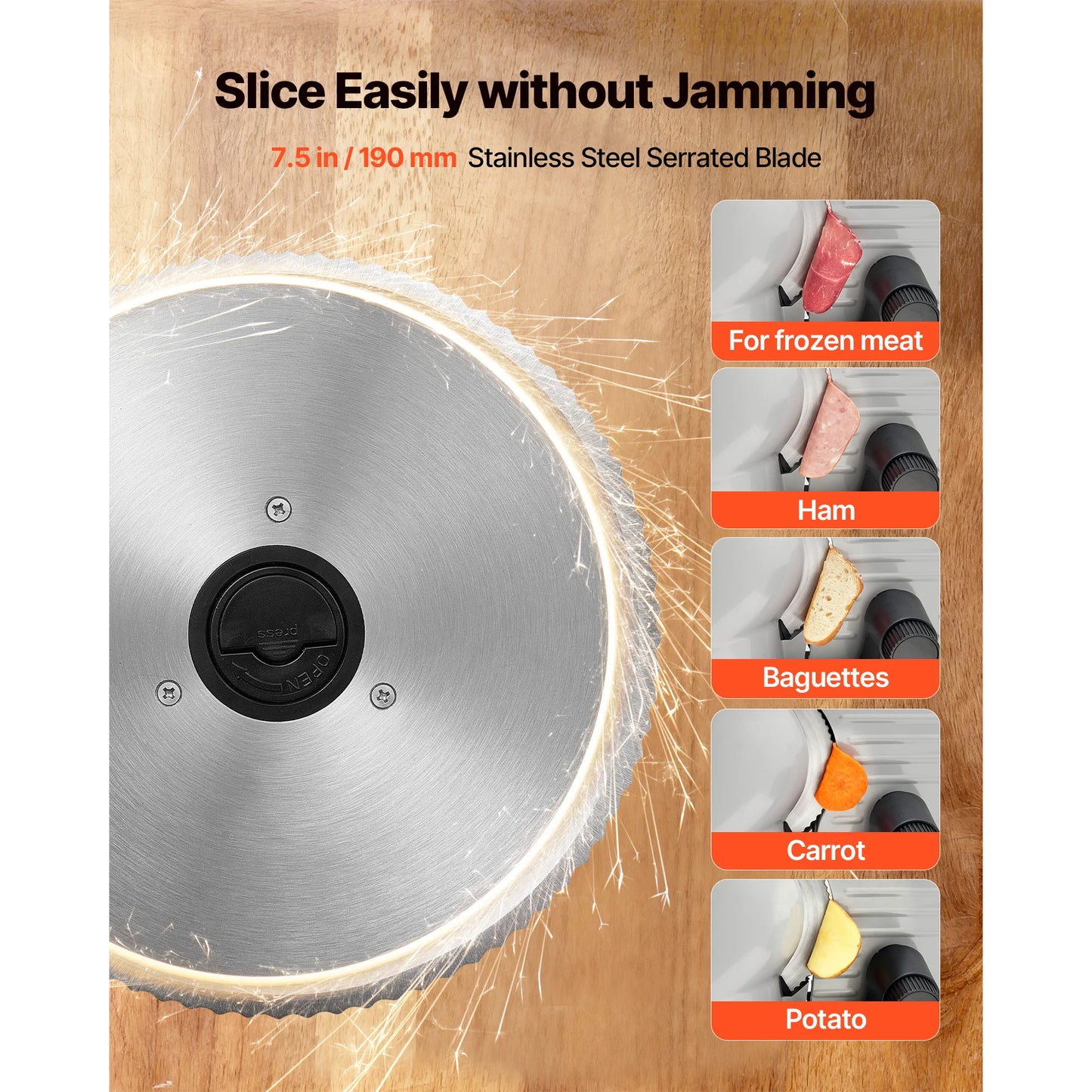 7.5" Electric Meat Slicer, 200W Food Deli Slicer Machine with SUS420 Stainless Steel Blade & Adjustable Thickness, UL Approved for Home Kitchen