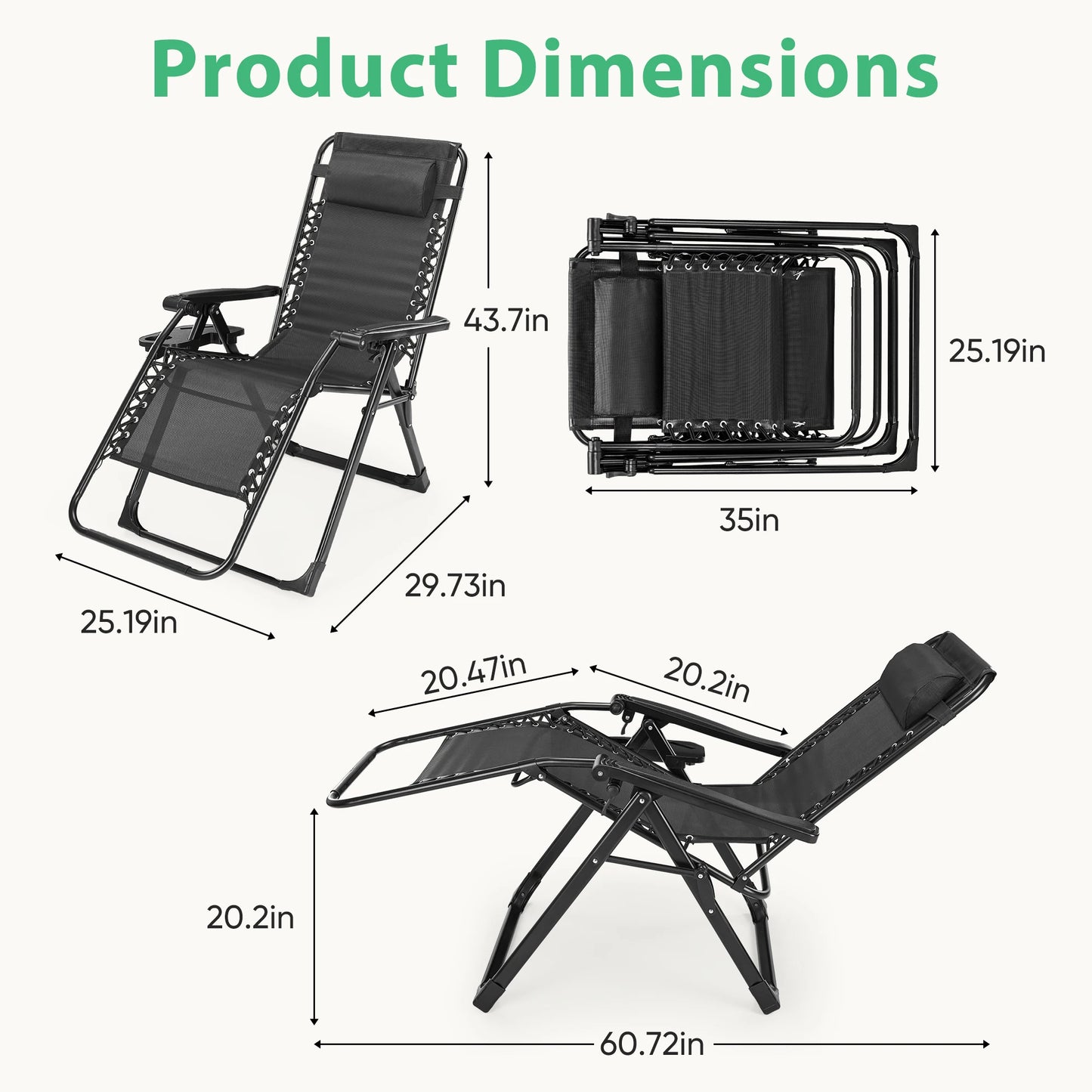 JHK Zero Gravity Recliner Outdoor Patio Lounge Chair With Cup Holder