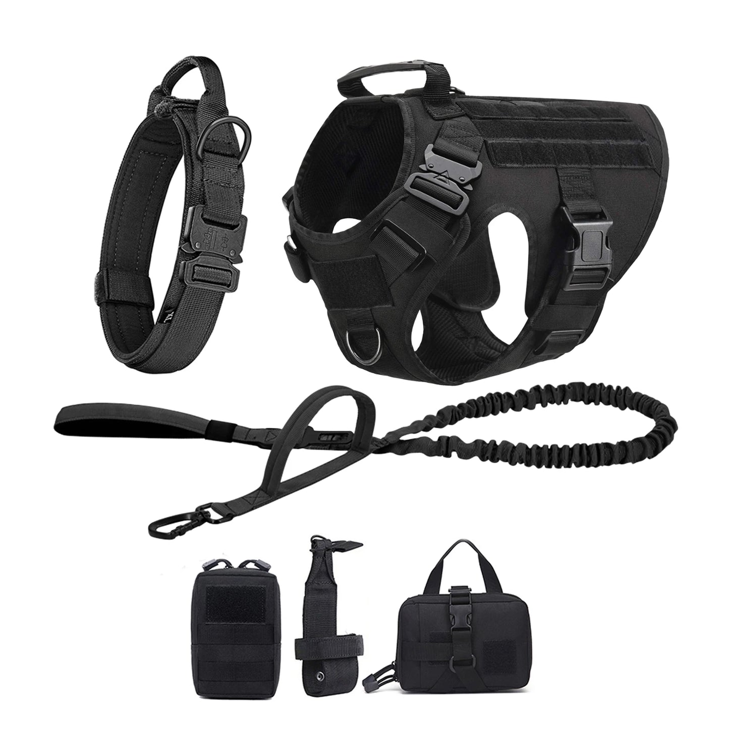 Nylon Tactical Dog Harness With Molle Pouches For Training And Walking