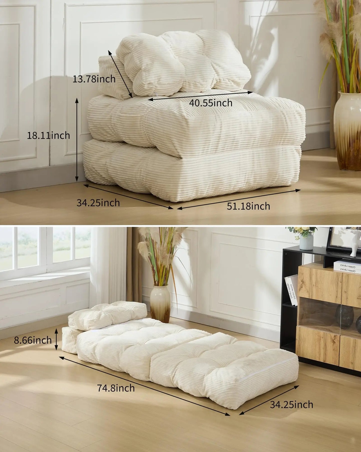 HiMISS Folding Sofa Bed With Pillow Convertible Sleeper Chair