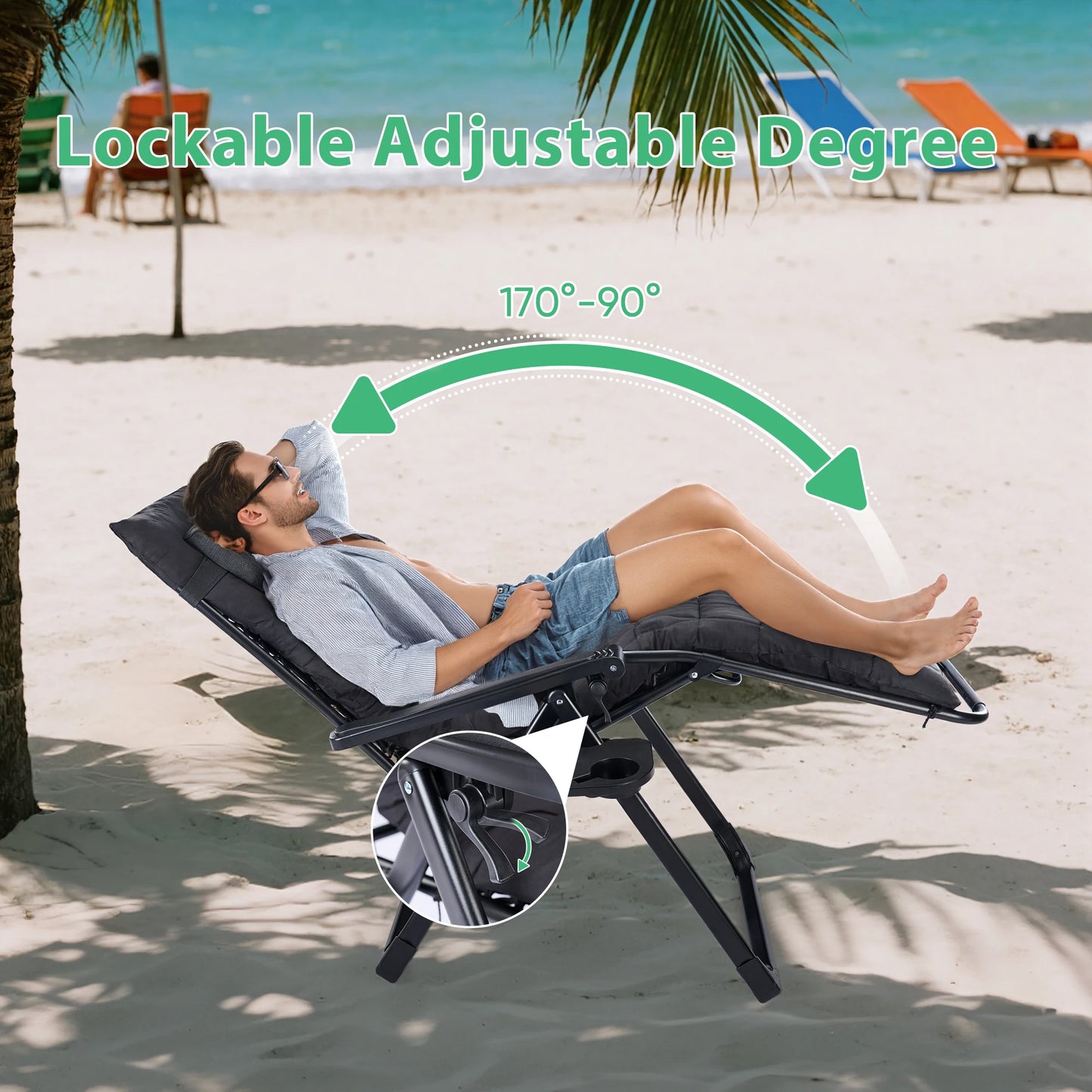 JHK Zero Gravity Recliner Outdoor Patio Lounge Chair With Cup Holder