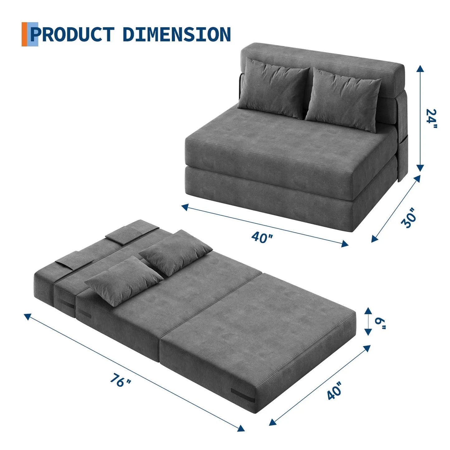HobbyLane CN 4-in-1 Folding Sofa Bed Convertible Sleeper With Pillow