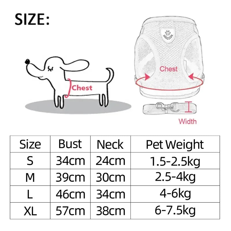 Cat Adjustable Mesh Harness Vest With Leash For Small Pets