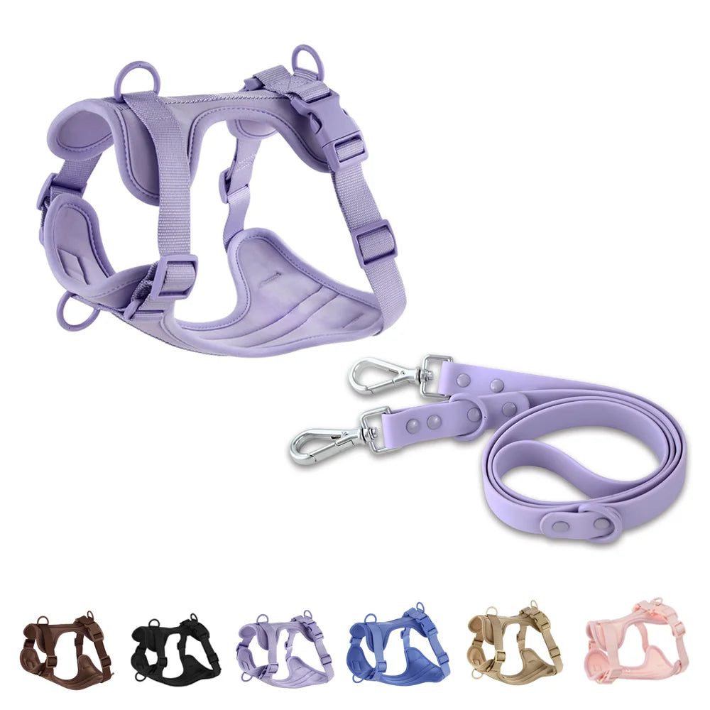 Double Dog Harness And Leash Set PVC Comfort Breathable Adjustable Chest Strap