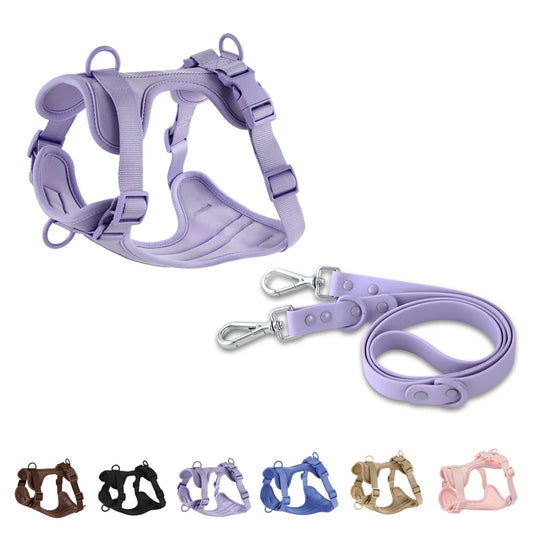 Double Dog Harness And Leash Set PVC Comfort Breathable Adjustable Chest Strap