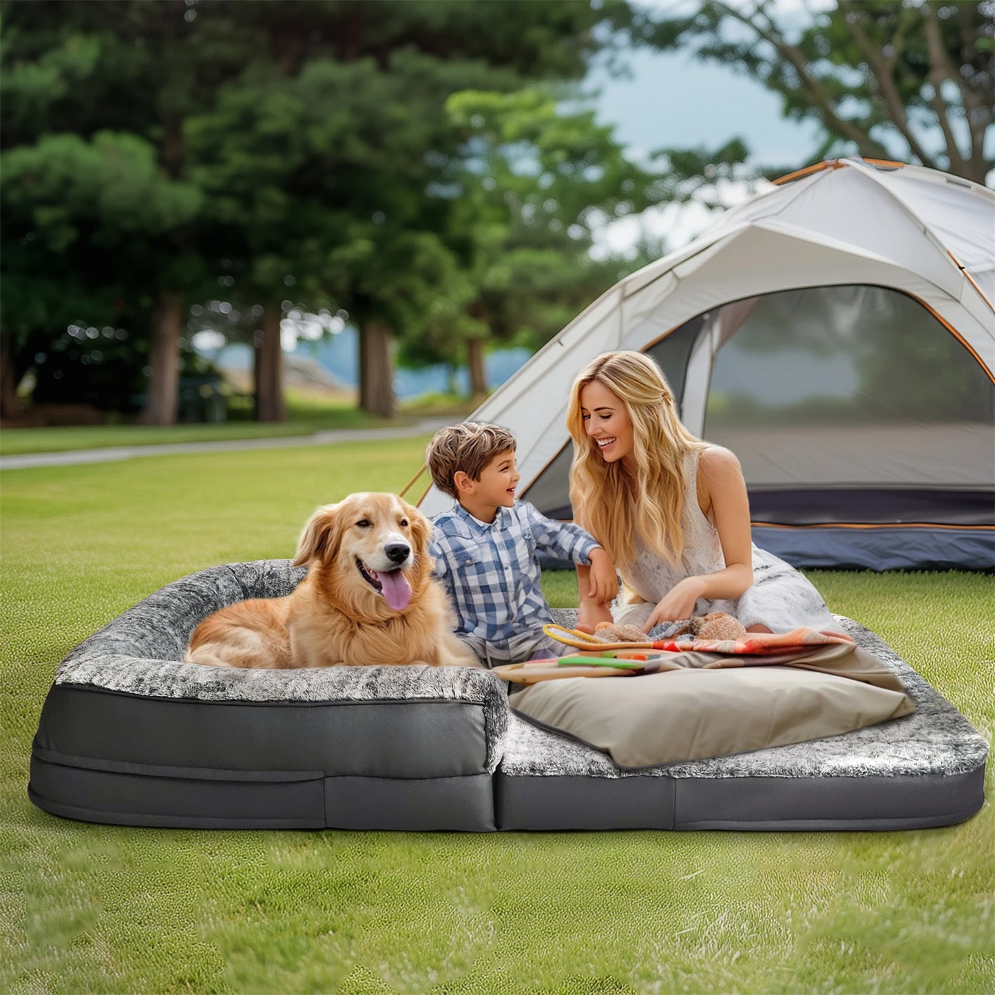 BINGOPAW Foldable Orthopedic Dog Bed With Plush Cushion Bolster