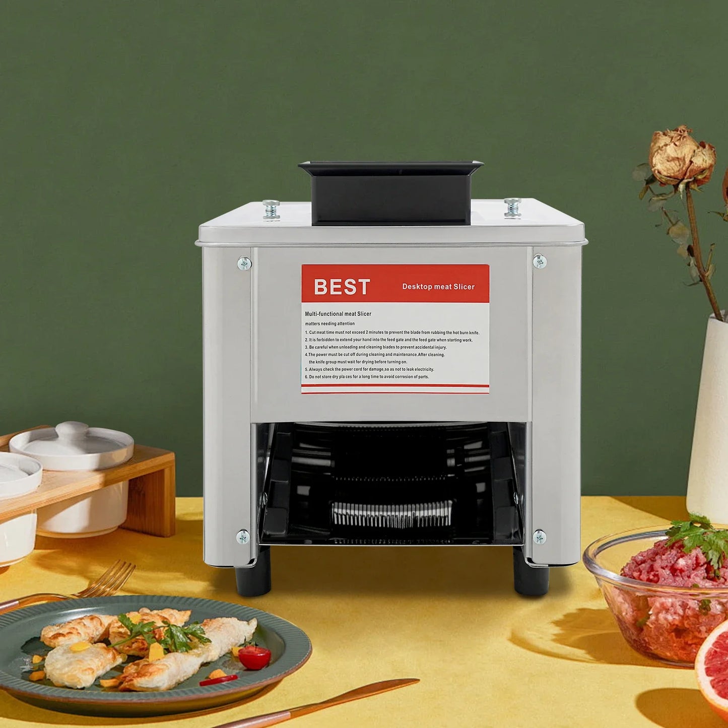 850W Electric Meat Cutter Machine, Stainless Steel Meat Slicer,310r/min Kitchen Meat Cutting Machine US Standard 110V