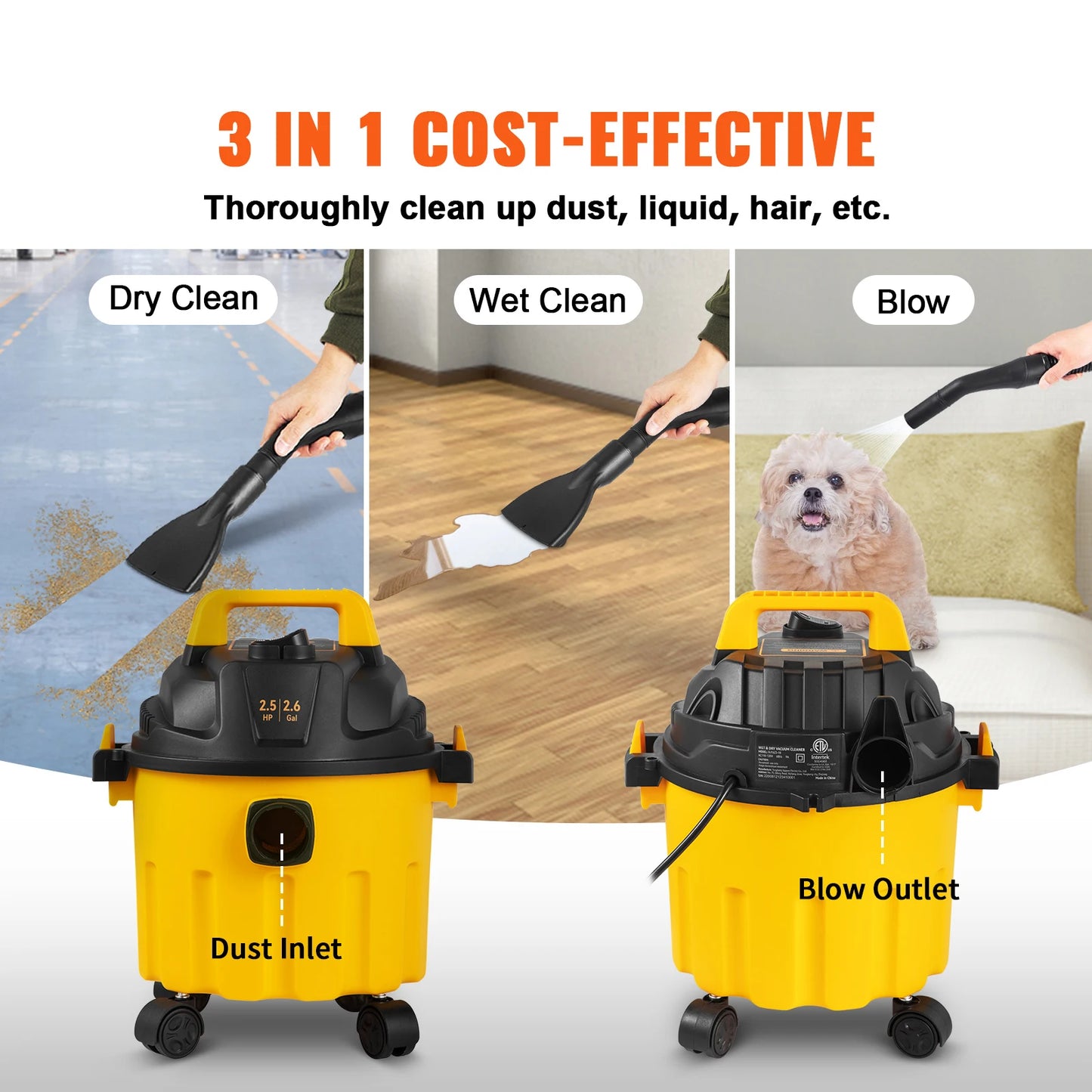SucceBuy Wet Dry Vacuum 3 In 1 Portable Blowing Vacuum
