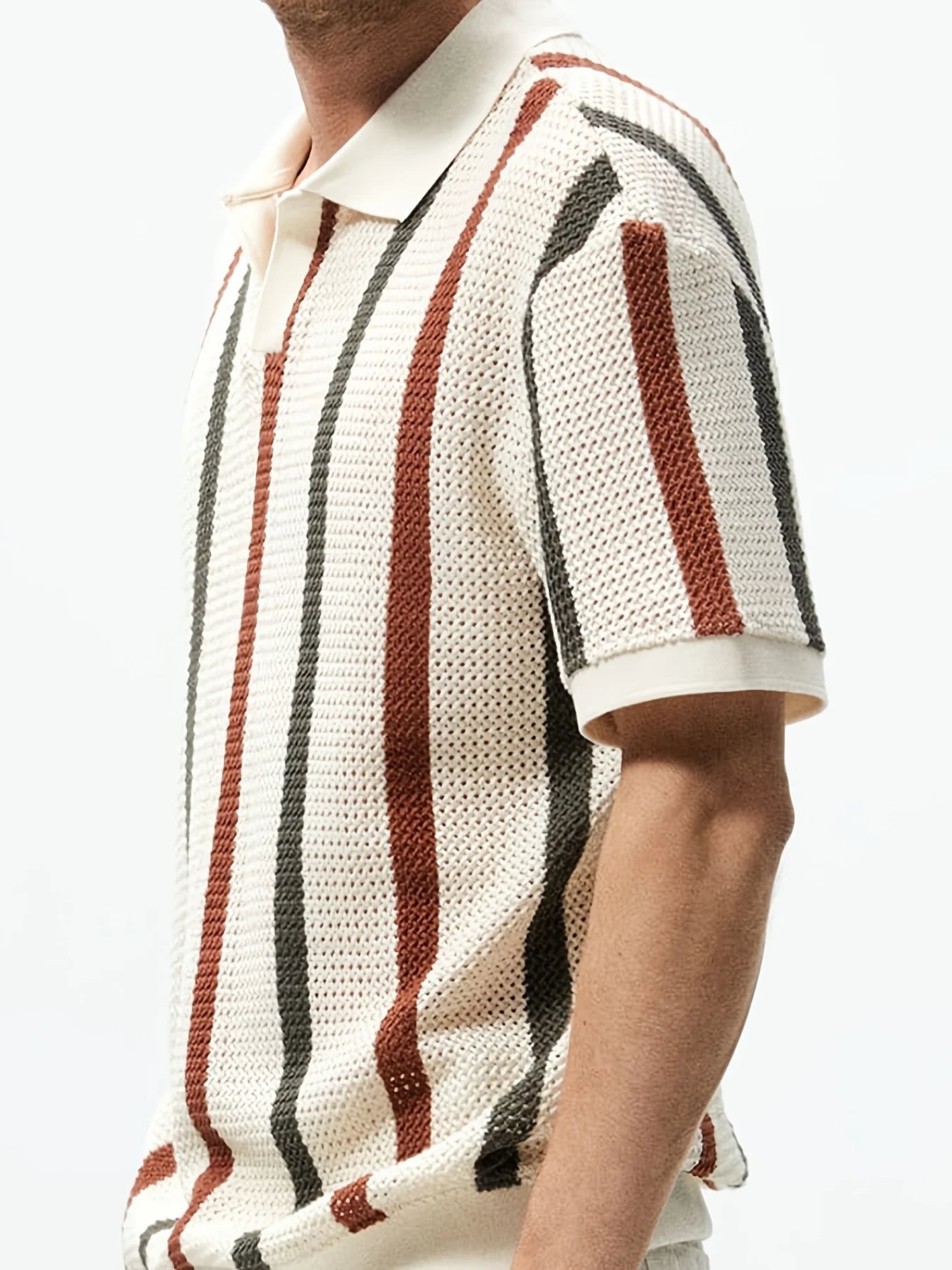 Men's Summer Knit Polo Shirt With Stripes And Contrast