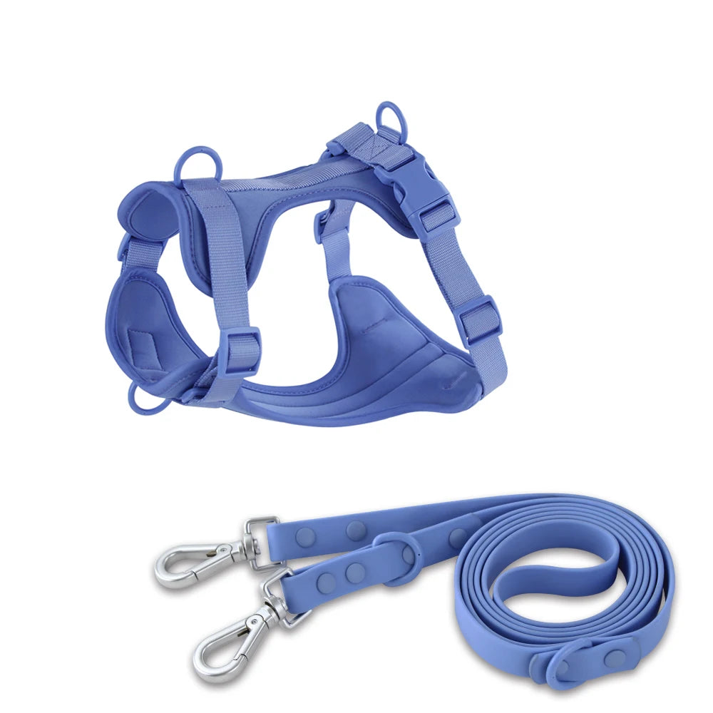 Double Dog Harness And Leash Set PVC Comfort Breathable Adjustable Chest Strap