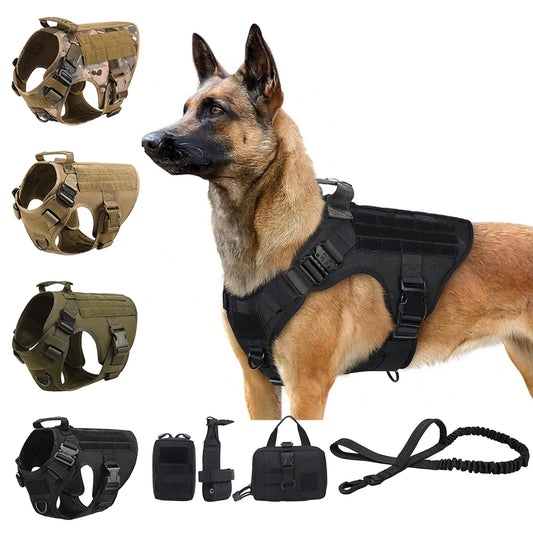 Nylon Tactical Dog Harness With Molle Pouches For Training And Walking
