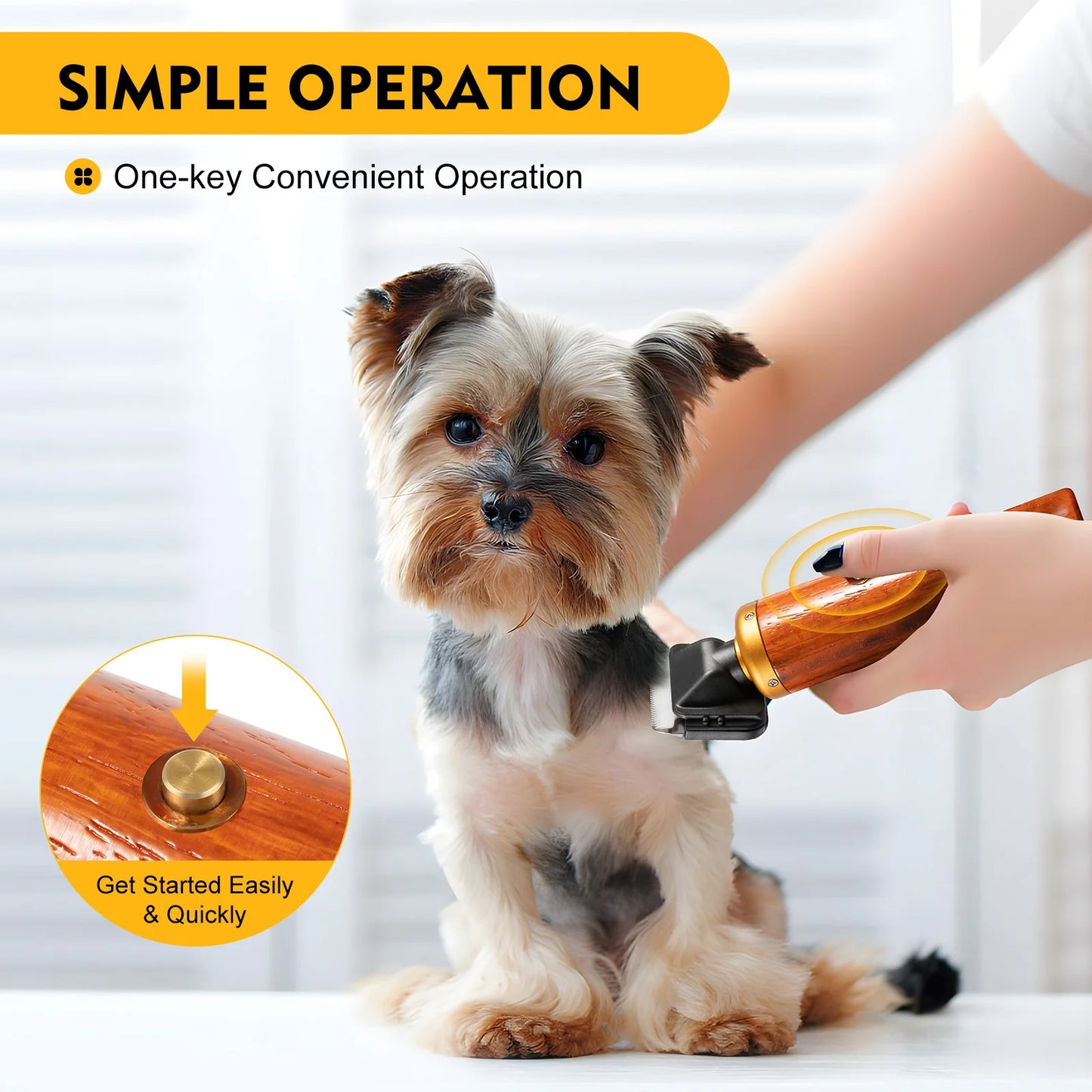 Bymaocar Electric Pet Clipper 55W Corded Low Noise With Wooden Handle US Plug