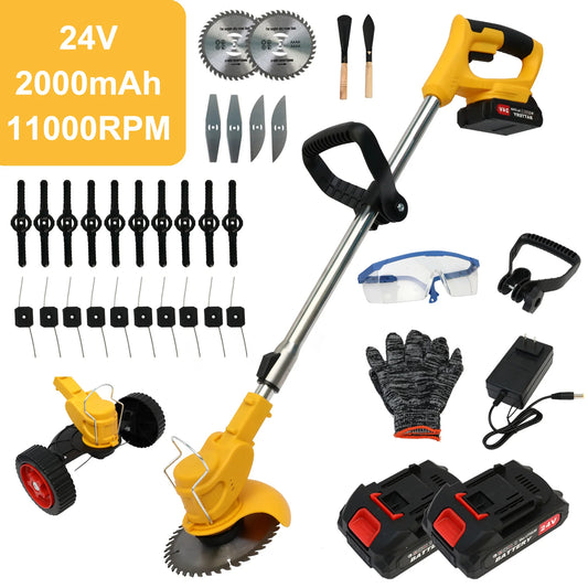 21V Cordless Grass Trimmer Electric 3-in-1 Lightweight with 2x2.0Ah Lithium-ion Batteries Charger Lawn Mower Edger Brush Cutter
