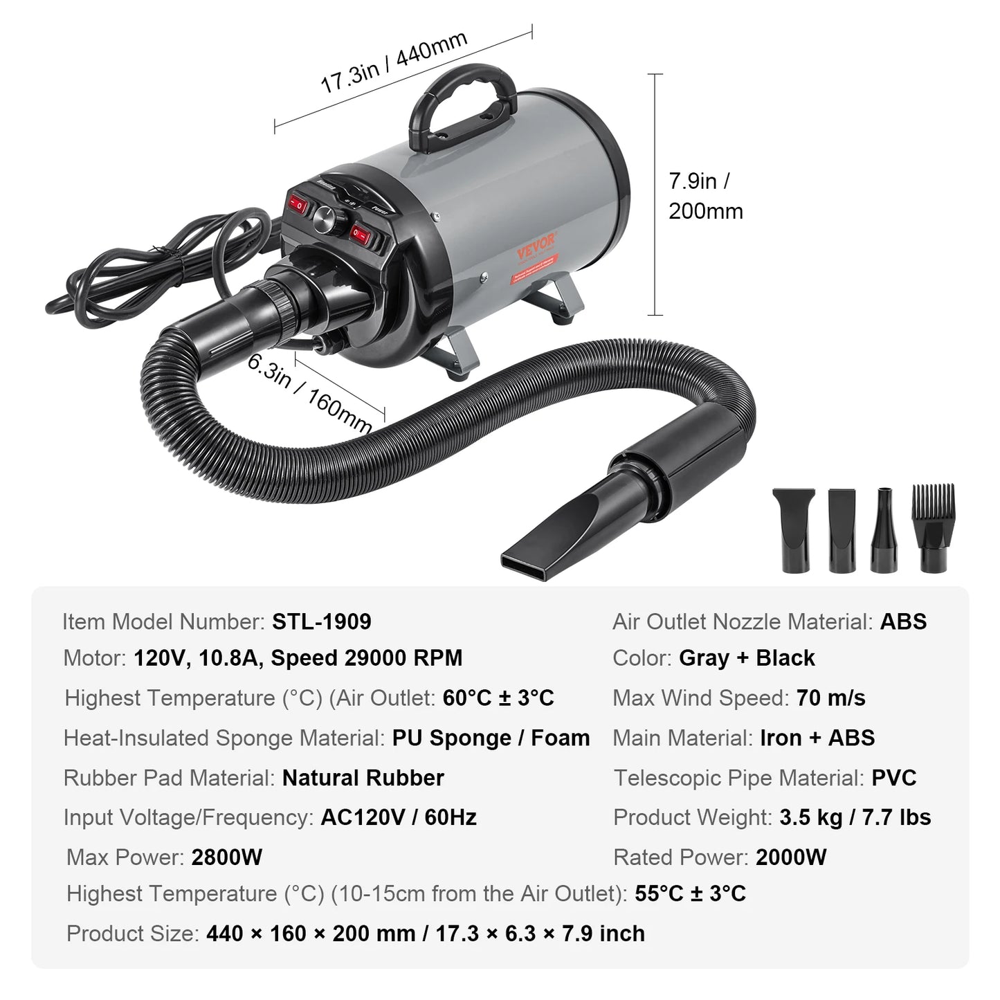 SucceBuy 2000W Professional Dog Blow Dryer With Precision Adjustable Speed