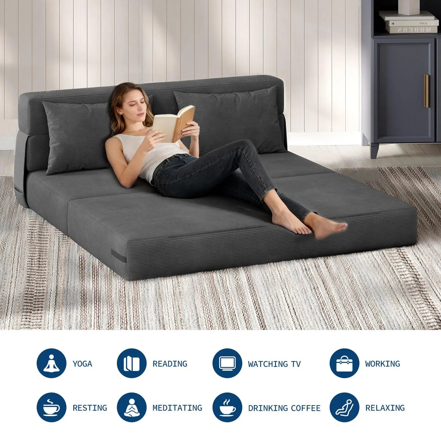 HobbyLane CN 4-in-1 Folding Sofa Bed Convertible Sleeper With Pillow