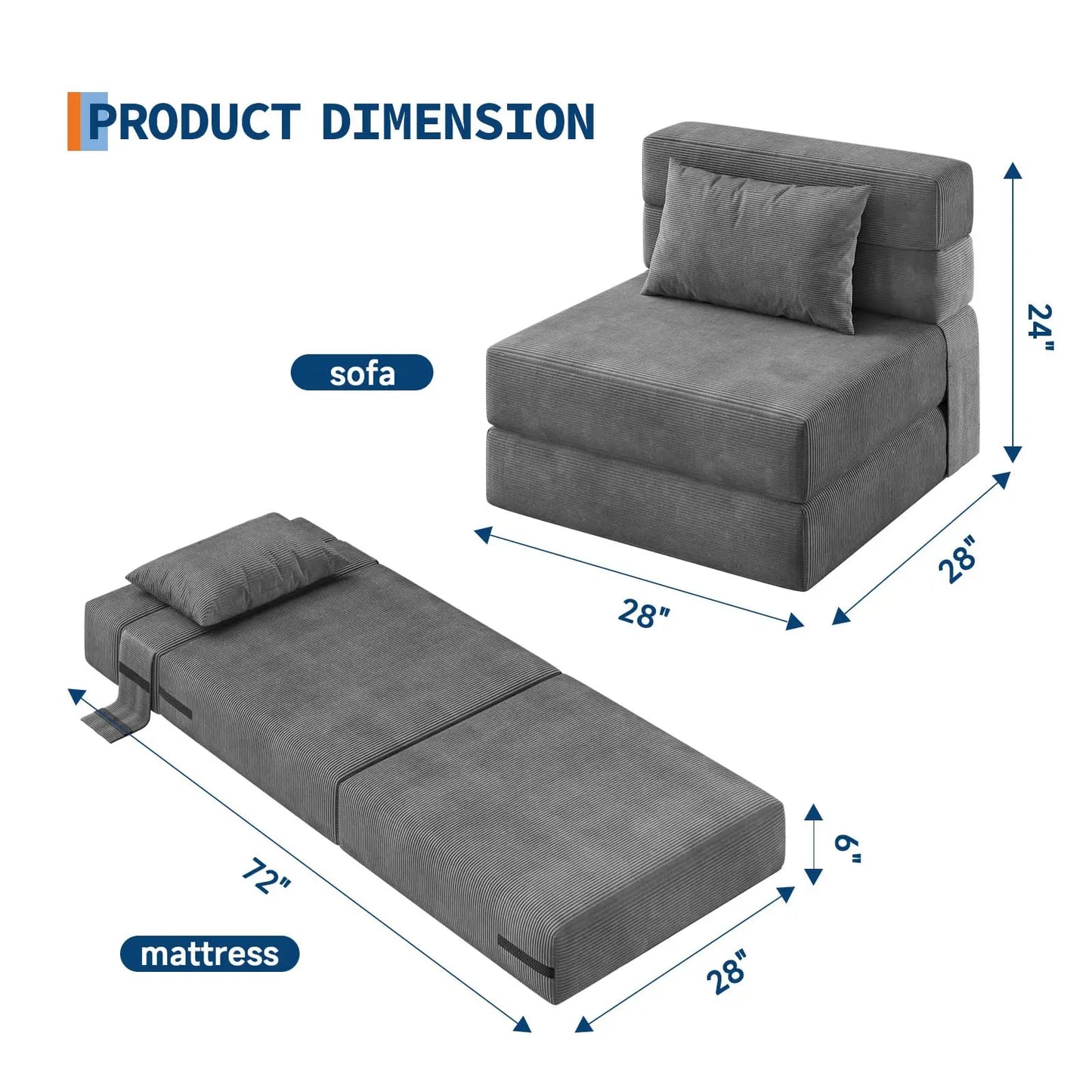 HobbyLane CN 4-in-1 Folding Sofa Bed Convertible Sleeper With Pillow