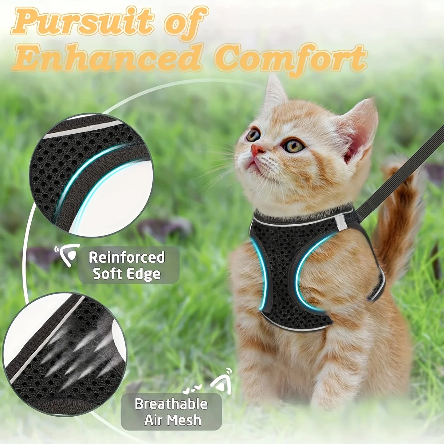 Escape-Proof Dog Harness and Leash Set with Reflective Strips
