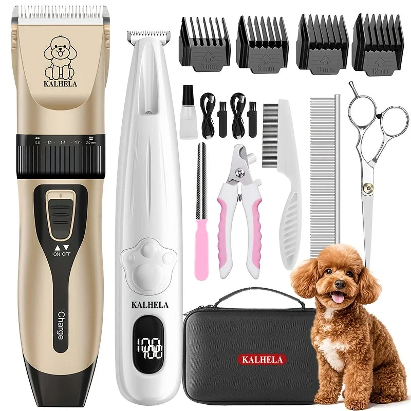 Dog Grooming Clippers Kit With Low Noise Trimmer And Tools