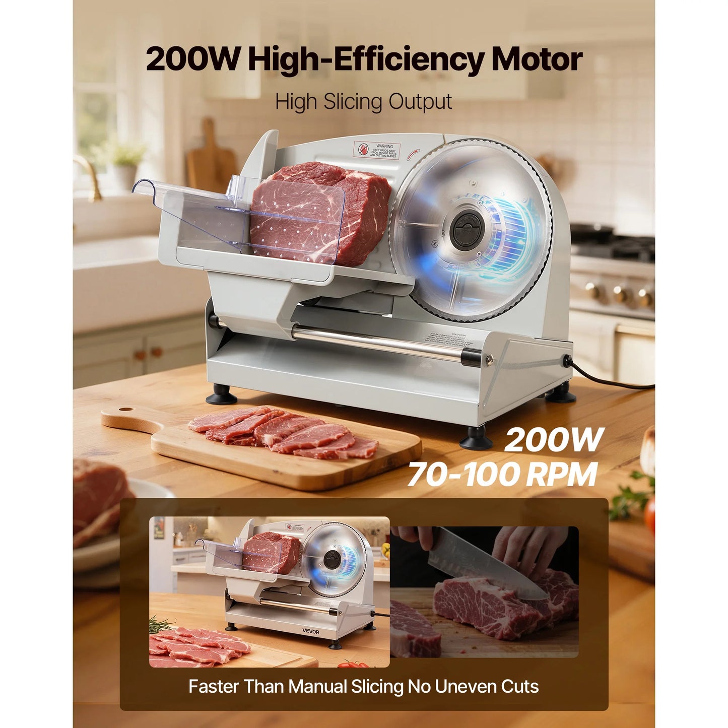 7.5" Electric Meat Slicer, 200W Food Deli Slicer Machine with SUS420 Stainless Steel Blade & Adjustable Thickness, UL Approved for Home Kitchen