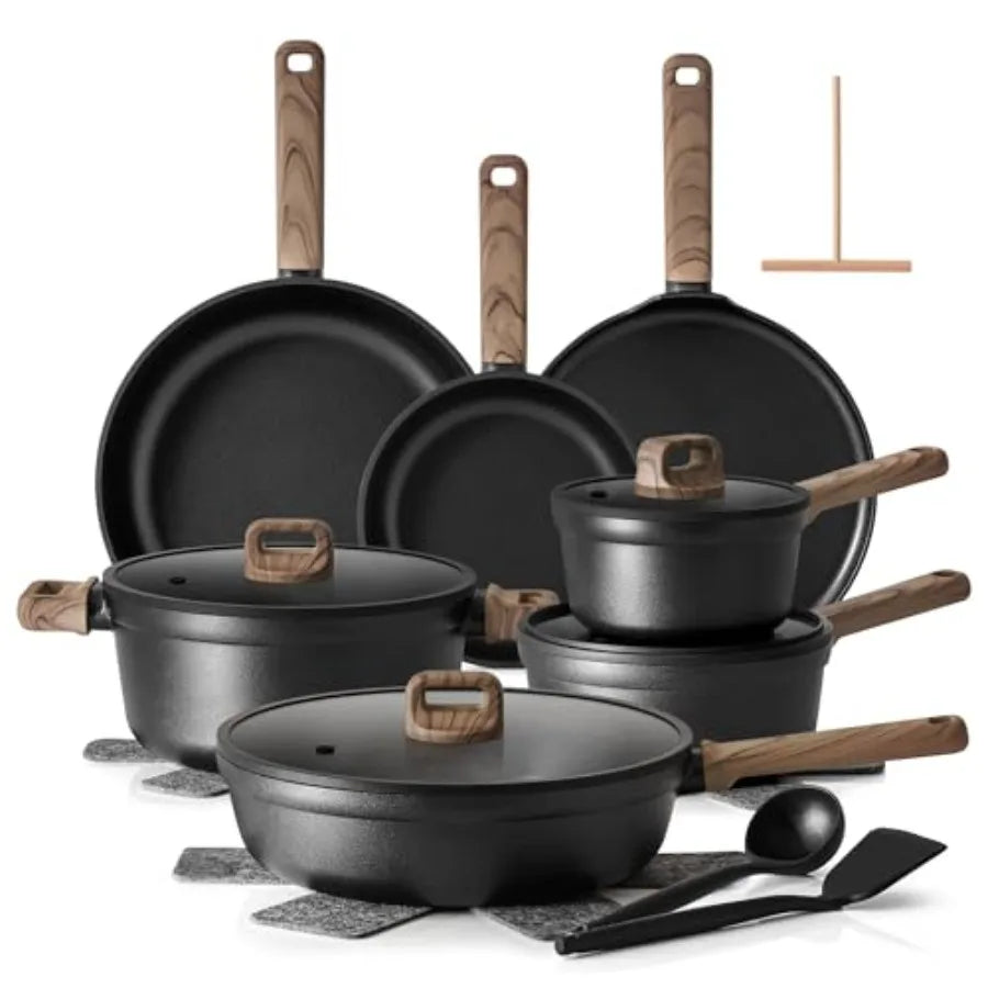 20Pcs Pots and Pans Set Nonstick, Ceramic Cookware Set Non Stick, Non-toxic Healthy Kitchen Cooking Set, Induction Compatible,