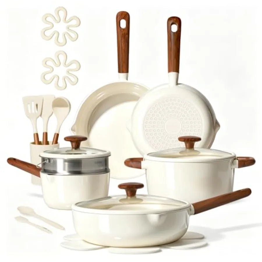 21pcs Cookware Set Nonstick Pots and Pans Set, Ceramic Cookware Set Induction Cookware, Non toxic Healthy Non Stick Kitchen Coo