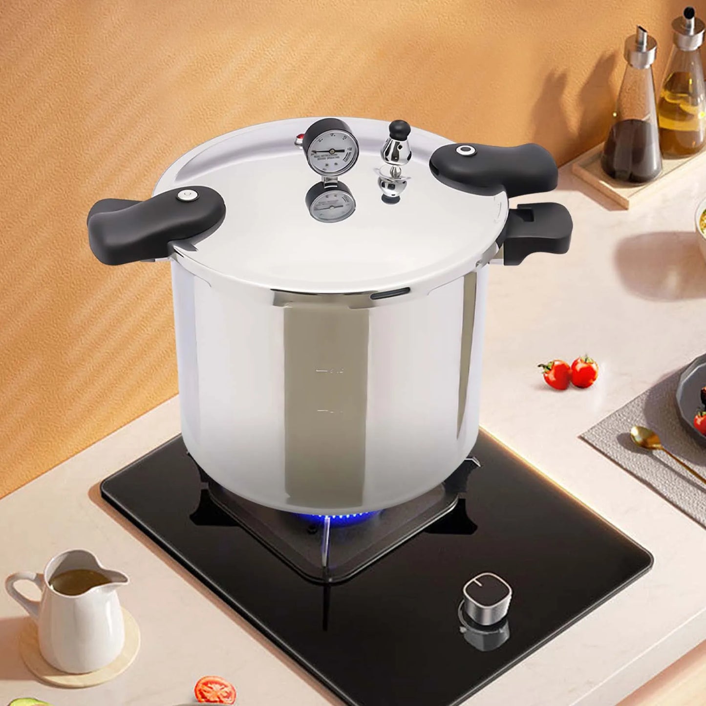 23 Quart Pressure Canner and Cooker with Pressure Gauge 13PSI 90KPA Explosion Proof Safety Valve Extra-Large Size