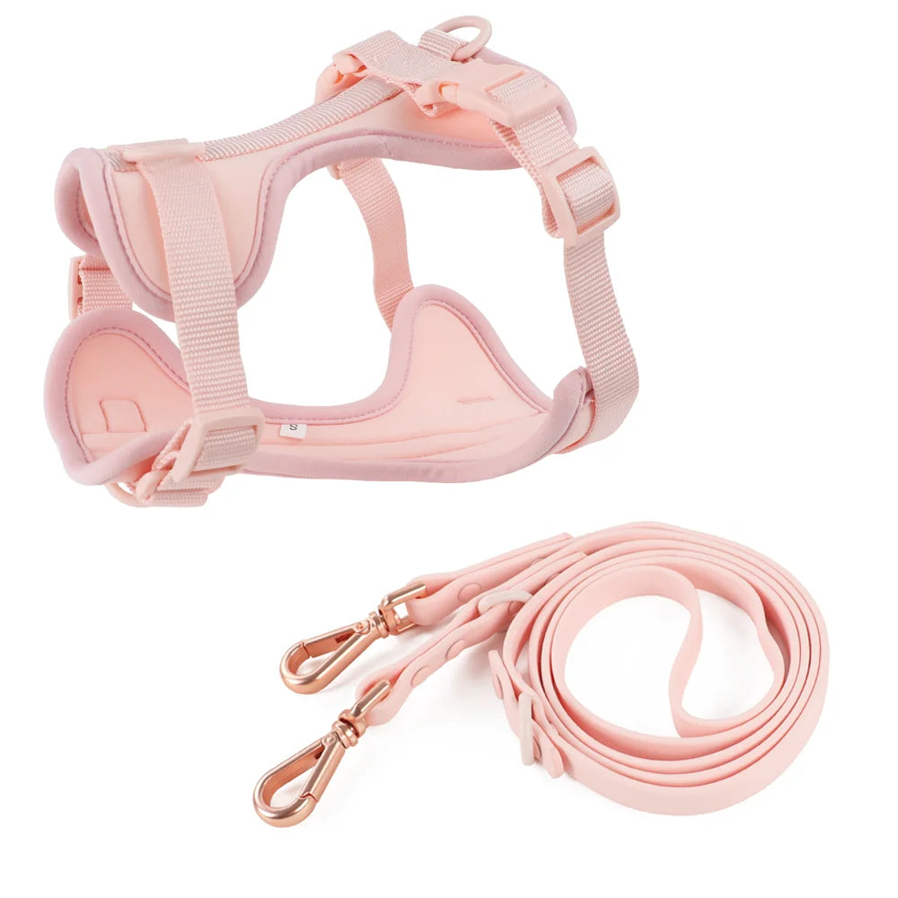 Double Dog Harness And Leash Set PVC Comfort Breathable Adjustable Chest Strap